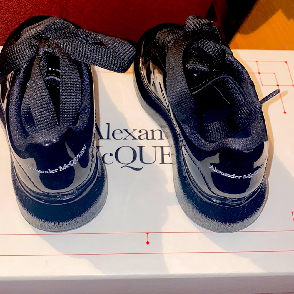 Toddler Alexandria McQueen. Black patent leather